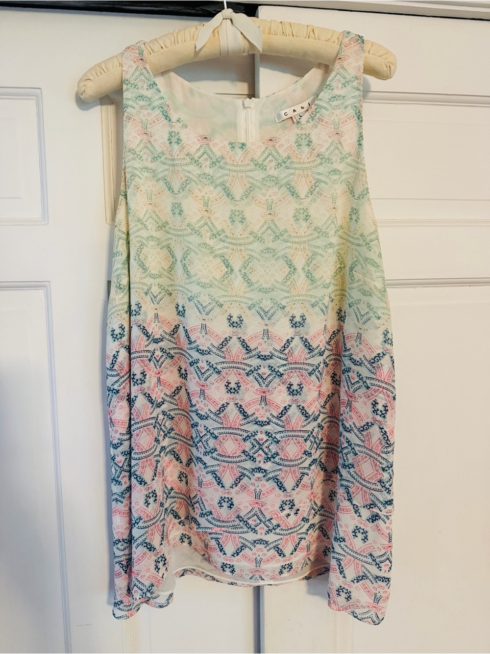 CAbi Sleeveless Printed Chiffon Tank Top - Pastel Teal & Pink